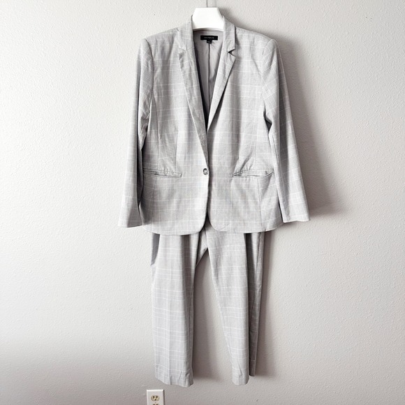 Ann Taylor Size 16 Petite Gray Pink Plaid Blazer Pants Suit Set Size 16P - Picture 12 of 15